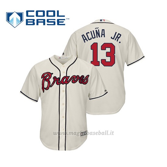 Maglia Baseball Uomo Atlanta Braves Ronald Acuna Jr. Cool Base Majestic Alternato 2019 Crema